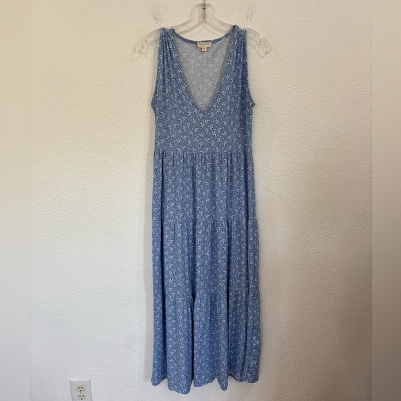 See You Monday Dresses & Skirts - See You Monday Blue Floral Tiered Maxi Dress